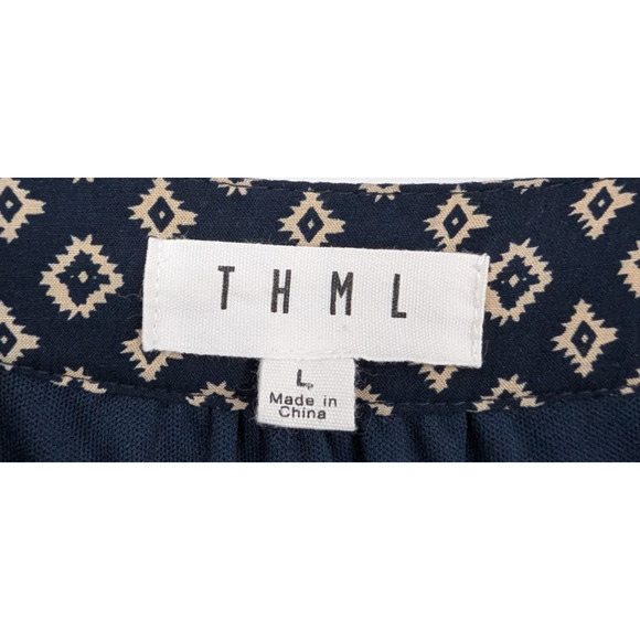 THML Womens Black Boho Cottage Batik Embroidered V Neck A Line Mini Dress Large - Picture 7 of 9